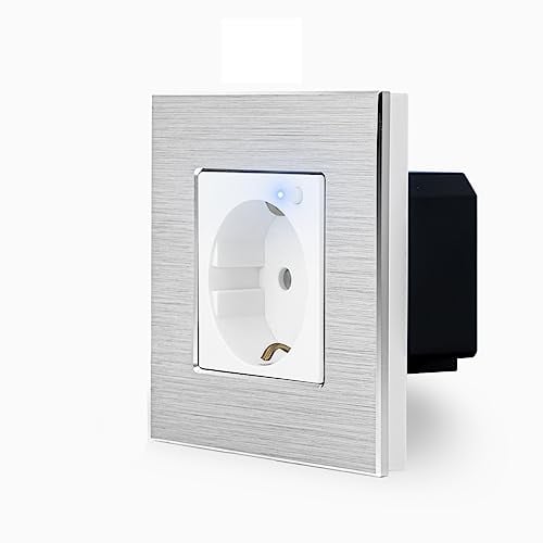 Luxus-Time einfache WiFi Smarte Steckdose WLAN Wandsteckdose Schuko Einbau UP Dose Alexa für Unterputzdose in Weiß Aluminium Alurahmen PWMS Smart Home