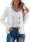 PrinStory Women's Cardigans Soft Open Front Sweater Ribbied Knit Button Down Cardigans Long Sleeve Top Knitted Outwear (White, XL)