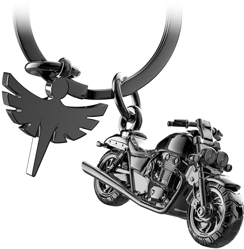 FABACH Motorrad Schlüsselanhänger Mit Schutzengel - Geschenk Für Motorradfahrer - Glücksbringer Engel 'Fahr Vorsichtig'