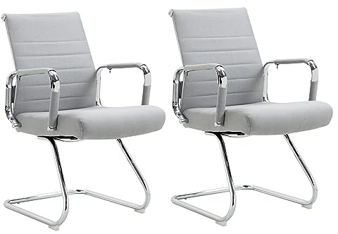 SVITA Office Comfort 2er Set Besucherstuhl Freischwinger-Stuhl mit Armlehne Konferenzstuhl ohne Rollen Armlehnstuhl Office-Stuhl Stoff Hellgrau