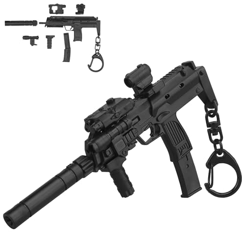 Gunyoo Mini Maschinenpistole Schlüsselanhänger Modell taktische Maschinenpistole Form Schlüsselanhänger Tasche Anhänger Ornament Sammlung für Männer Armee Fan Jungen Geschenk (Schwarz)