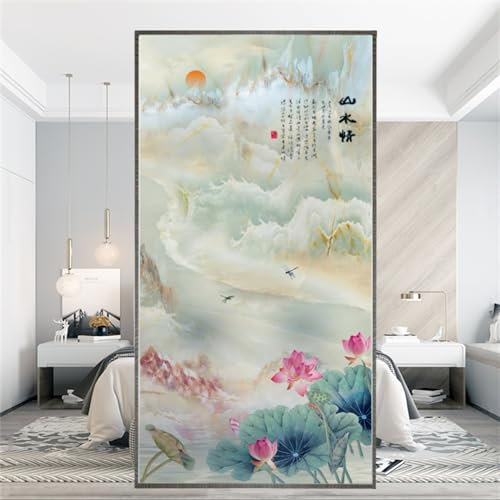 Lámina autoadhesiva para Ventanas Privacidad, PelíCula Opaca Esmerilada, Lamina Vinilo Ventana Estático Anti UV, para Hogar Cocina Oficinapaisaje de Loto(60cmx200cm)