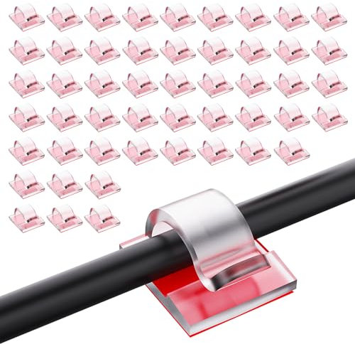 TECDW 100 Stücke Kabelhalter Selbstklebend Hochviskose Kabel Halter Kabelklemmen Schreibtisch Organizer Kabelmanagement Wand, Kabelclips für Kabelbefestigung Lichterkette Büro Zuhause (Transparent)