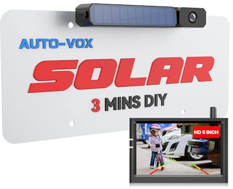 AUTO-VOX Solar Wireless Reversing Camera Kit, 3 Mins Easy Install Reverse Camera with HD Night Vision, Stable Digital Signal, IP69K Waterproof Reversing Camera Wireless for Car, Vans, Motorhome, Truck