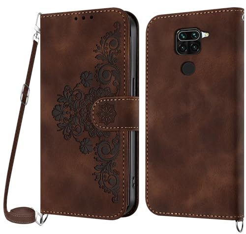 Netany Funda para Xiaomi Redmi Note 9/Redmi 10X 4G con Cuerda, Flip Billetera Funda Tapa Libro PU Cuero con Ajustable Cordón,【2 Ranuras】【Hebilla Magnética】,Funda Piel Carcasa Case Cuerda (Marrón)