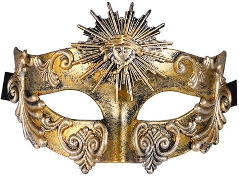 JewelryWe Venezianische Maskerade Maske Herren: Gold Antike Griechische Römische Sonnengott Maskenball Maske Männer Augenmaske Gesichtsmaske für Karneval Halloween Cosplay Party Weihnachten