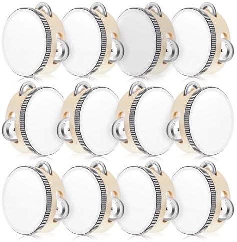 Lukmaa 12 Stück Hochzeit Tamburin Trommel Bulk für Erwachsene, Weiß | Handheld Percussion Holz Metall Jingles Hochzeit Kirche Weihnachten Party Spiele Geschenk Musikalische Pädagogische