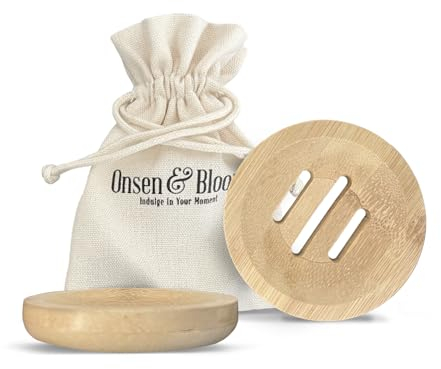 Onsen & Bloom Bamboo Shower Steamer Tray - Bamboo Soap Dish with Drainage | Shower Tray for Steamer Longevity, Bamboo Soap Holder, Round Soap Dish, Wooden Soap Dish, Beige