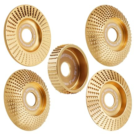 DARTOTEK Holzschnitzscheibe Schleifscheibe Scheibe 100mm Flach/Abgeschrägt/Gebogen and 75mm Schleifer Trennscheibe Rechtwinklige Ebene für Holz schneiden schleifen formen,5pcs Laube 22.23MM
