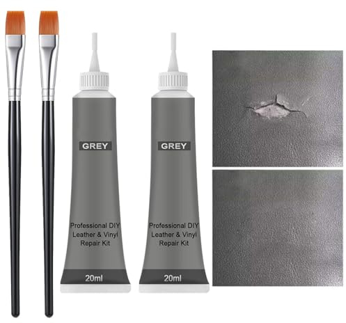 SEMINISMAR Leder Reparatur Set,Lederreparatur Creme,Lederbalsam,2Pcs Leder-Restaurator,Leder-Farbbalsam,Lederkratzer Reparatur,Flüssigleder,Leder Reparatur Gel,für Autositze,Sofas,Schuhe,2×20ml,Grau