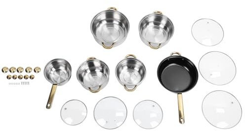 Set di Pentole per Padelle, Set da Cucina Multifunzionale Pentola Resistente Alle Alte Temperature Non Facilmente Deformabile con Manico in Oro per Uso Domestico (Manico in oro
