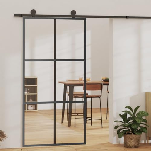 ARKEM Schiebetür ESG-Glas und Aluminium 102x205 cm Schwarz TüRblatt SchiebetüR GlastüRen FalttüRen