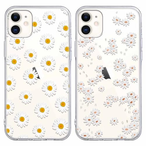 Foonary 2 Pack Clear Print Phone Case Compatible with iPhone 12/iPhone 12 Pro 6.1,Soft Silicone with Daisy Flower Design Aesthetics Transparent Pattern Cases, Shockproof Bumper Protector Cover