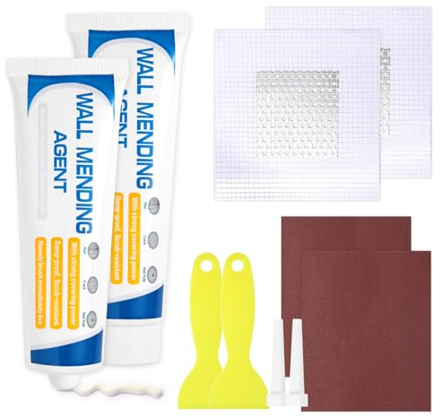 Mastic de mastic blanc pour l'intérieur, 300 g de mastic prêt à l'emploi, pour le remplissage des trous et des murs blancs, crème avec rustine de cloison sèche et papier abrasif, kit de réparation