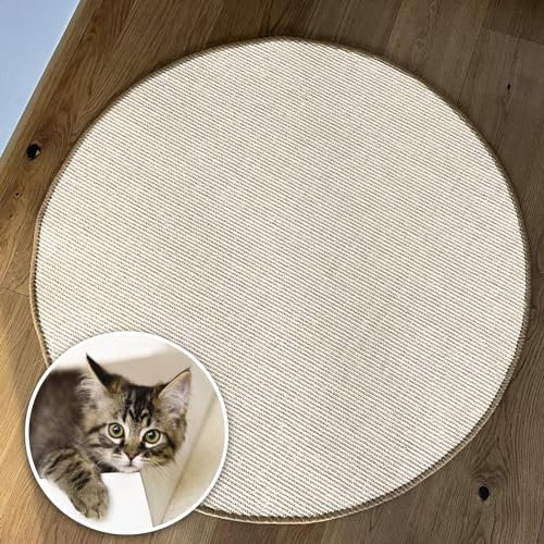 Floordirekt Katzen Kratzmatte rund 120cm Ø aus Natur Sisal Kratzteppich Kratzmöglichkeiten für Katzen Kratzmöbel für Wand oder Boden - robust & waschbar, Elfenbein