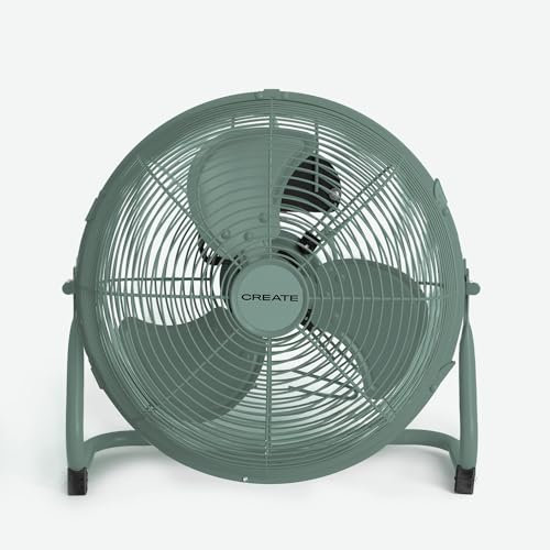CREATE / AIR FLOOR RETRO/Ventilador industrial de suelo Verde Sage/Ventilador 16 pulgadas,flujo de aire potente, 3 velocidades,silencioso,ligero, patas antideslizantes, 70W