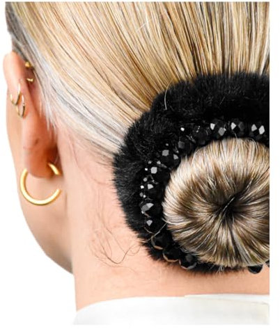 BelliNoxx Turnier Frisur Dressur Dutt für Reiterin mit Kunstfell und Kristall. Die neue Haarnetz für Turnier. Passt für alle Haartypen und Helmen (Shop the look) (Black Crystal)