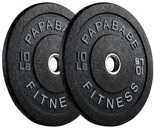 papababe Bumper Plates, High-Bounce Olympic Weight Plates with Colored Fleck-Rubber Weights Plates for Weight Lifting and Strength Training (10 lb, Pair)