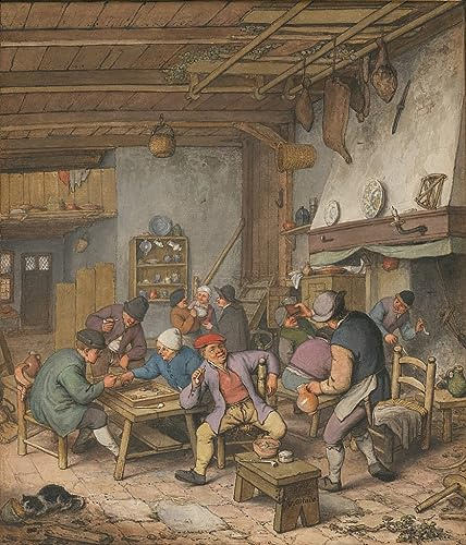 RZHRHJES Abstrakte Leinwand Kunst Wandkunst Bild Druck Zimmer in einem Wirtshaus mit baauern die rauchen und Backgam spielen von Adriaen Jansz Van Ostade für Wanddekoration 60x90cm