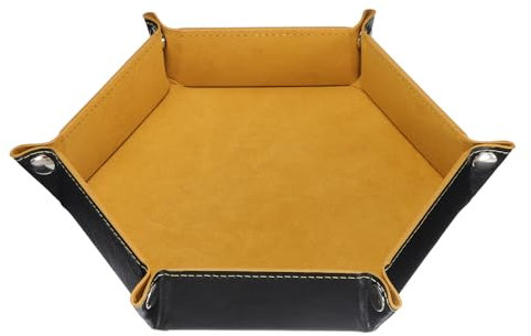 sourcing map PU Leather Dice Tray Unisex Valet Tray Folding Hexagon Tray Portable Entryway Table Nightstand Bedside Desk Holder for Key Wallet Watch Coin Jewelry, Yellow