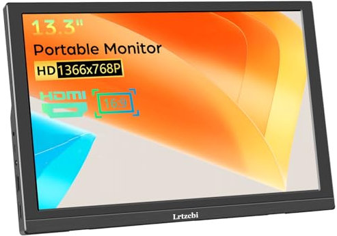 Lrtzcbi Portable Monitor 13.3 Inch, FHD 1366x768P LED Screen Small HDMI Display with Dual HDMI, Travel Monitor for Laptop/Mac/PC/Xbox/PS4/5, Built-in Speaker