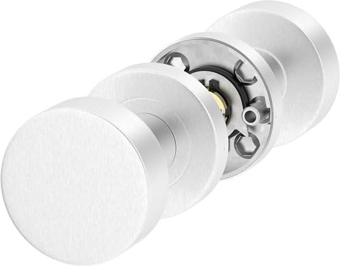 ERGO line 1 Paar runde Edelstahl Türknöpfe, Türknauf Set, Set mit 2 runden Drehknöpfen, Edelstahl Matt Gebürstet