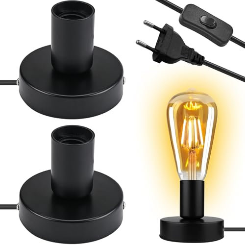 Joycabin 2 Stück Tischlampe Lampenfassung mit Kabelschalter, Schreibtischlampe Lampenfassung E27, Deckenleuchte Lampenfassung Lampensockel für DIY-Projekte, Lampenaufhängung Pendelleuchte Hängeleuchte