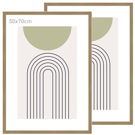 accent by nielsen Bilderrahmen, 50 x 70 cm (2er Set), Holz (MDF), Eiche, inkl. Kunstdruck, Posterrahmen im Hoch- & Querformat, Echtglas, Velino