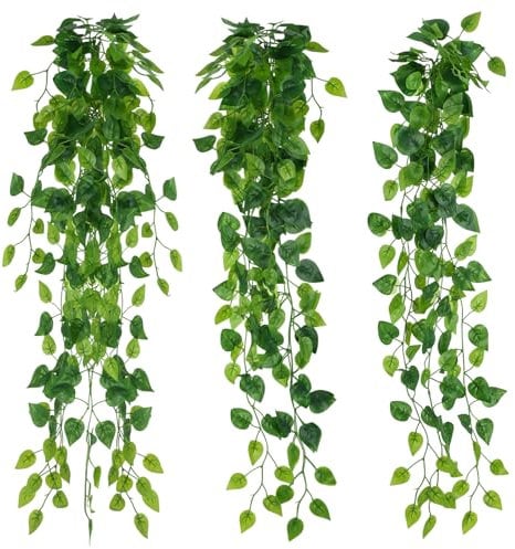 3 Stück Hängepflanze Künstlich, 95 cm Kunstpflanze Hängend Wie Echt, Künstliche Pflanzen Hängend, Künstliche Hängepflanzen für Innenbereich, Haus, Künstliche Efeu, Girlande, Aesthetic Room
