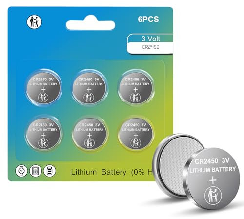 CR2450 3V Lithium Battery-Coin & Button Cell for Flameless Candles,Key Fob, Car Remote,Watch, Calculator,3Volt 2450 Battery Replacement(6pcs)