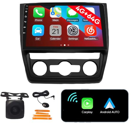 [4G 64G] Android Car Stereo FM Radio Carplay Android Auto 10 Touchscreen Headunit Media Player with Backup Kamera Für Skoda Yeti 2009 2010 2011 2012 2013 2014 2015 2016 2017 2018 2019