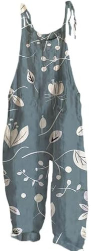 EMUKFD Salopette da donna UK gamba larga Boho stampa tuta floreale vestibilità ampia tutina cotone lino estate spiaggia senza maniche tutine salopette salopette tuta traspirante ampia casual vacanza
