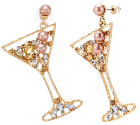 UNICRAFTALE 1 Paar Strass Champagner Weinglas Ohrring Für Frauen Kelch Bunt Glänzende Ohrstecker Für Damen Lange Martini Glas Drapling Ohrringe Für Hochzeit Urlaub