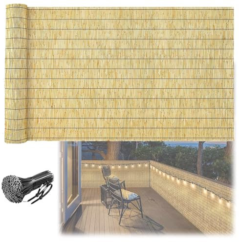 Valla Panel Caña Seto Pantalla Decorativo Estera Rollo Privacidad Cerca Balcón Minimalista Instalación con Bridas Ocultación Jardín Sostenible