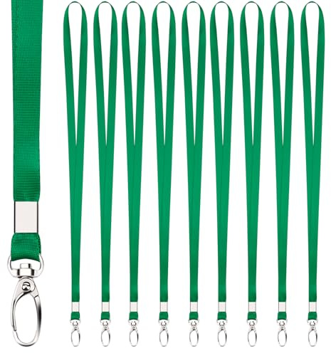 Segus Schlüsselanhänger Band, 10 Stück Schlüsselanhänger Lang, Schlüsselbänder mit Karabiner, für Ausweishüllen, Namensschilder und Plastikkarten (Grasgrün)
