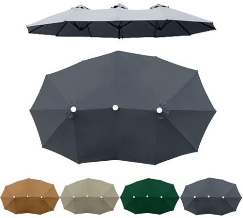 Amieron Doppelsonnenschirm Ersatzbezug 2.7m/12 Streben UV-Schutz Ampelschirm Bezug Ersatz Sonnenschirm Stoffbezug, Sonnenschirmbezug Für Gartenschirm Balkon, Garten, Pool(Grey)