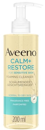 Aveeno CALM+RESTORE Schäumender Gesichtsreiniger(200ml), entfernt Make-Up, wasserfeste Mascara + hinterlässt ein Feuchtigkeitsgefühl auf der Haut, Gel-zu-Schaum, für empfindliche Haut, parfümfrei