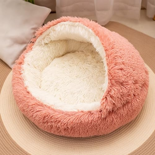 Yinghesheng Hundekörbchen, Weiches Rundes Hundekorb Katzenbett Flauschig, Kleine und Mittelgroße Hunde, Waschbares Beruhigendes Haustierbett,Rosa,40cm