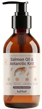 Aceite de Salmón y Krill con Omega 3 para Perros y Gatos de 250 ml | Ayuda a Mejorar las Articulaciones, la Piel y el Pelo de tus Mascotas - Antioxidante Natural con EPA y DHA
