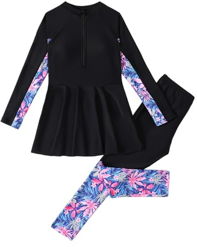 Maillot de bain Burkini pour filles, maillot de bain à trois pièces avec manches longues hawaïennes pour filles, combinaisons en néoprène de longueur complète pour adolescentes et filles, maillots de