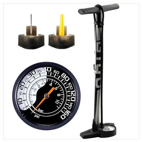 GIYO Fahrrad-Standpumpe GF27DH – Fahrradpumpe mit Präzisions-Manometer für niedrigen & hohen Reifendruck, Einhand-Ventilkopf für Presta, Autoventil/Schrader & Dunlop,Tubeless-kompatibel,11 bar/160 psi