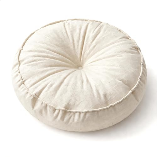 DASIAUTOEM Bodenkissen Schlicht,Sitzkissen Pouf, 10 cm hoch-rund 60cm Ø,wetterfest,wasserfes, Einfach und schmutzabweisend,für Zuhause -Outdoor Boden und Garten (Beige Weiß)