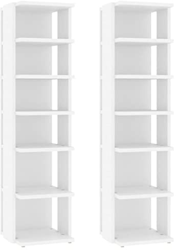 Foknhdi Zweier-Set Schuhschrank Weiß 27,5 x 27 x 102 cm mit je 6 Fächern, platzsparendes Holzwerkstoff-Regal Modernes Design & Robustheit für Flur Wohnzimmer Schlafzimmer