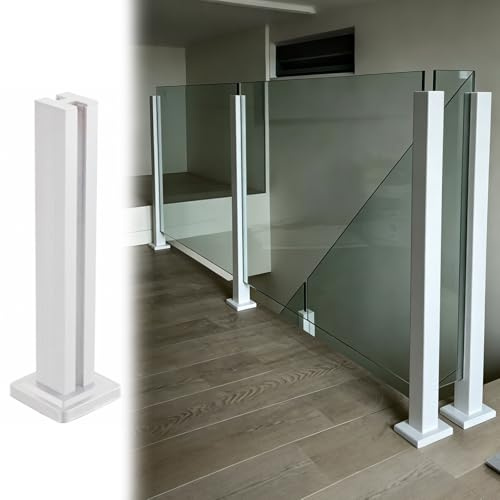 Ringhiera Vetro Scale Interne Esterni Ringhiera In Vetro/Pannelli In Plastica Balaustre Palo Per Esterni Interni, Scale Di Parapetto In Vetro Quadrato Colonna - Bianco(White-Mid post,140cm/55in)