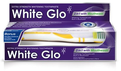 White Glo Extra Strength whitening Toothpaste 100ml Plus Toothbrush & flosser