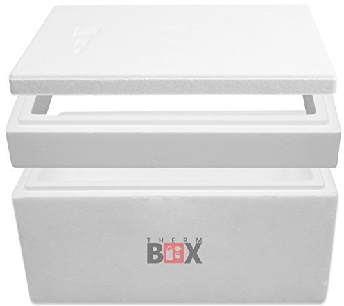THERM-BOX Modularbox 43M Innen: 49x30x28cm Wand 4cm Volumen 43L Styroporbox mit Zusatzring Isolierbox Kühlbox Wiederverwendbar