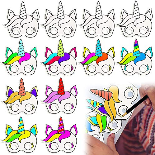 BeYumi 12Stück DIY Einhorn Masken für Kinder Färbung Blank Maske Party Kostüm Cosplay Dekoration Vorspielen Performance Zubehör Schule Papier Kunsthandwerk Geburtstagsgeschenk Halloween Party Zubehör