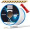 HB-DIGITAL SET 50m Koaxial SAT Kabel 135db Weiß + 10x F-Stecker vergoldet + 1x Abisolierer | CCS Stahl Kupfer Satellit Antennenkabel 5-Fach geschirmt für DVB-S/S2 -C/C2 -T/T2 DAB+ Radio Anlagen