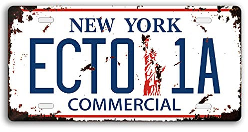 Ghostbusters License Plate Memorabilia, Embossed Replica, Movie Prop Metal Stamped Vanity Number Tag, 12x6 inch (ECTO-1A)