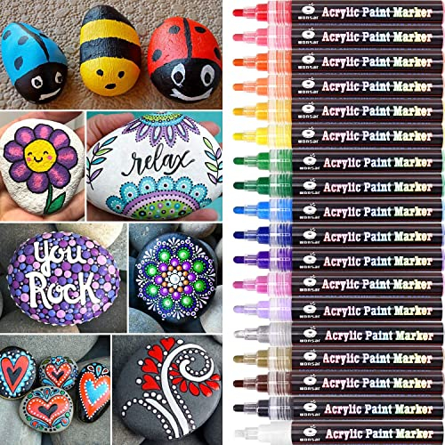Acrylstifte Marker Stifte, 18 Farben Wasserfest Acrylstifte für Steine Bemalen, Acrylfarben Stifte für Kinder DIY Keramik Glas Porzellan Metall Kunststoff Holz, Leinwand(Medium Spitze)